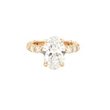 14K Gold 4.50 Carat Lab Grown Oval U Prong and Under Halo Engagement Ring