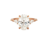 14K Gold 3.50 Lab Grown Oval Diamond Station Marquise Engagement Ring