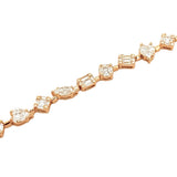 14K Gold Natural Multi Shape Baguette and Round Diamond Cluster Bracelet