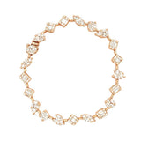 14K Gold Natural Multi Shape Baguette and Round Diamond Cluster Bracelet