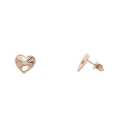14K Gold Fluted and Beaded Diamond Bezel Heart Earrings