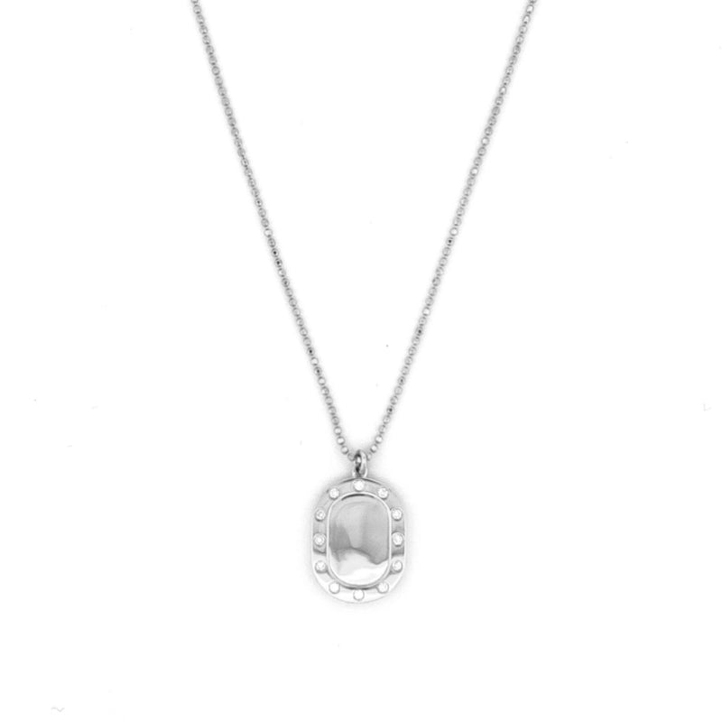 14K Gold Oval Token Bezel Frame Diamond Pendant Necklace