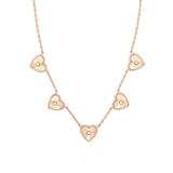 14K Gold Five Fluted and Beaded Heart Diamond Bezel Necklace