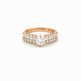 14K Gold Natural Round Diamond Baguette and Round Channel Engagement Ring