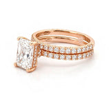 14K Gold 2.50 Carat Lab Grown Radiant Diamond Under Halo Bowtie Engagement Set