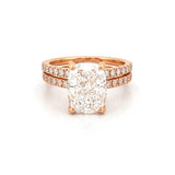 14K Gold 4.00 Carat Lab Grown Elongated Cushion Diamond Under Halo Engagement Wedding Set