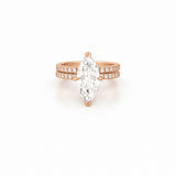 14K Gold 3.00 Carat Lab Grown Marquise Diamond Under Halo Engagement Wedding Set