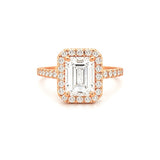 14K Gold 3.00 Carat Lab Grown Emerald Cut Diamond Cathedral Halo Engagement Ring