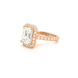 14K Gold 3.00 Carat Lab Grown Emerald Cut Diamond Cathedral Halo Engagement Ring