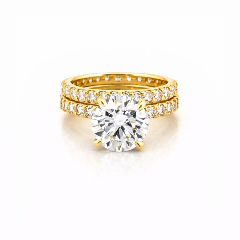 14K Gold 3.50 Carat Lab Grown Round Diamond Under Halo Bowtie Eternity Engagement Set