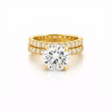 14K Gold 3.50 Carat Lab Grown Round Diamond Under Halo Bowtie Eternity Engagement Set