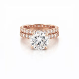 14K Gold 3.50 Carat Lab Grown Round Diamond Under Halo Bowtie Eternity Engagement Set