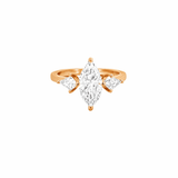 14K Gold Three Stone Lab Marquise and Kite Engagement Ring