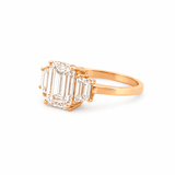 14K Gold Three Stone 3.00 Carat Lab Grown Emerald Engagement Ring