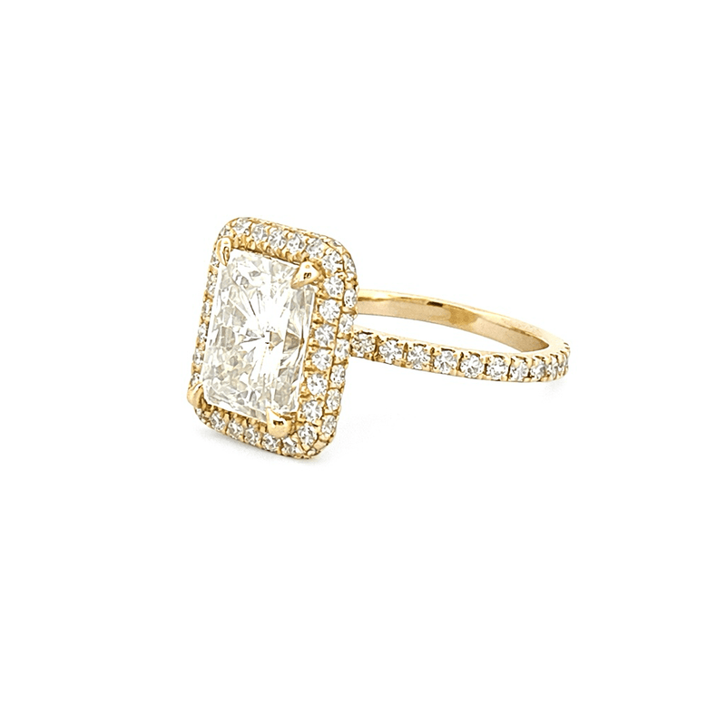 14K Gold 2.75 Carat Radiant Moissanite 3D Halo Prong Set Engagement Ring