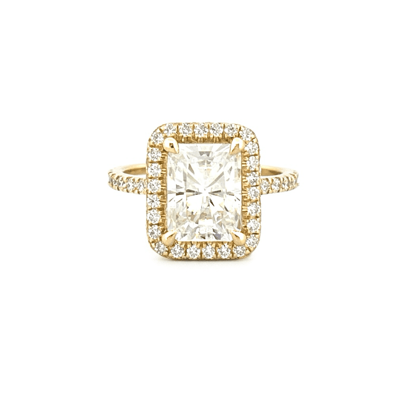 14K Gold 2.75 Carat Radiant Moissanite 3D Halo Prong Set Engagement Ring