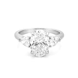 14K Gold Three Stone 3.00 Carat Oval and Pear Cut Lab Grown Diamond Solitaire Engagement Ring