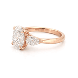 14K Gold Three Stone 3.00 Carat Oval and Pear Cut Lab Grown Diamond Solitaire Engagement Ring