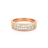 14K Gold Two Row Invisible Princess and Baguette Diamond Band