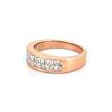 14K Gold Two Row Invisible Princess and Baguette Diamond Band