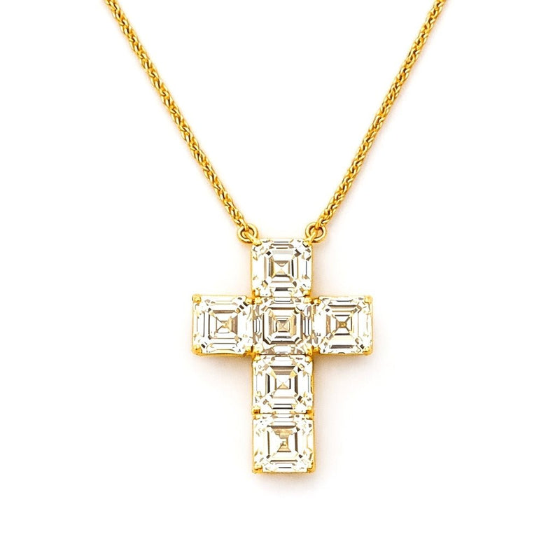 14K Gold Lab Grown Asscher Cut Diamond Cross Pendant