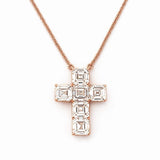 14K Gold Lab Grown Asscher Cut Diamond Cross Pendant