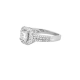 14K Gold Princess Natural Diamond Halo 3 Row Engagement Ring