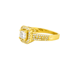 14K Gold Princess Natural Diamond Halo 3 Row Engagement Ring