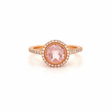 14K Gold Round Halo Morganite Cathedral Ring