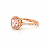 14K Gold Round Halo Morganite Cathedral Ring