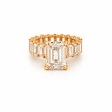 14K Gold 5.00 Carat Lab Grown Emerald Eternity Diamond Walls Under Halo Engagement Ring