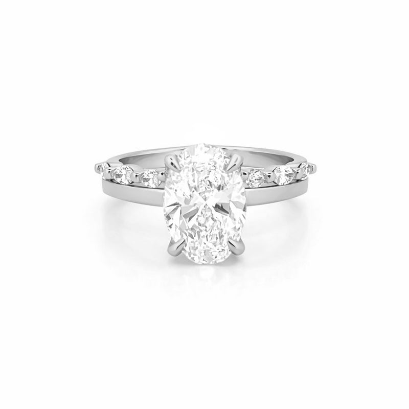 14K Gold 3.50 Carat Lab Grown Oval Diamond Solitaire Under Halo Engagement Marquise Set
