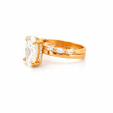 14K Gold 3.50 Carat Lab Grown Oval Diamond Solitaire Under Halo Engagement Marquise Set
