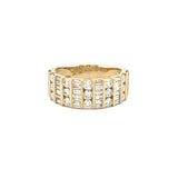 14K Gold Multi Row Baguette and Round Diamond Band