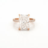 14K Gold 7.00 Carat Lab Grown Radiant Diamond Prong Set Under Halo Engagement Ring