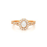 14K Gold Natural Oval Diamond Twist Halo Engagement Ring
