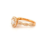 14K Gold Natural Oval Diamond Twist Halo Engagement Ring