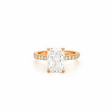 14K Gold 3.00 Carat Lab Grown Radiant Diamond Prong Set Engagement Ring with Diamond Under Halo and Prongs