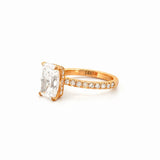 14K Gold 3.00 Carat Lab Grown Radiant Diamond Prong Set Engagement Ring with Diamond Under Halo and Prongs