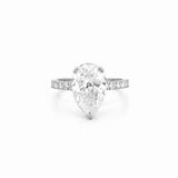 14K Gold 3.00 Carat Lab Grown Pear Diamond Prong Set Engagement Ring with Diamond Under Halo and Prongs