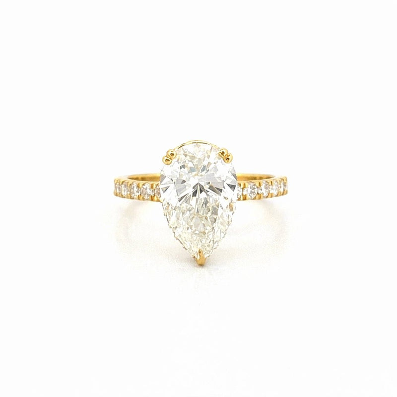 14K Gold 3.00 Carat Lab Grown Pear Diamond Prong Set Engagement Ring with Diamond Under Halo and Prongs