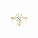 14K Gold 3.00 Carat Lab Grown Pear Diamond Prong Set Engagement Ring with Diamond Under Halo and Prongs