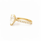 14K Gold 3.00 Carat Lab Grown Pear Diamond Prong Set Engagement Ring with Diamond Under Halo and Prongs