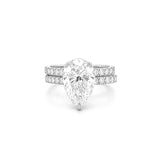 14K Gold 3.00 Carat Lab Grown Pear Diamond Prong Set Engagement Set with Diamond Under Halo and Prongs