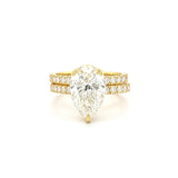 14K Gold 3.00 Carat Lab Grown Pear Diamond Prong Set Engagement Set with Diamond Under Halo and Prongs