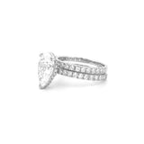 14K Gold 3.00 Carat Lab Grown Pear Diamond Prong Set Engagement Set with Diamond Under Halo and Prongs