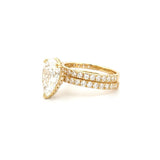 14K Gold 3.00 Carat Lab Grown Pear Diamond Prong Set Engagement Set with Diamond Under Halo and Prongs