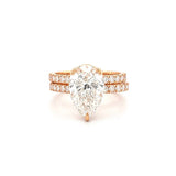 14K Gold 3.00 Carat Lab Grown Pear Diamond Prong Set Engagement Set with Diamond Under Halo and Prongs