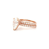 14K Gold 3.00 Carat Lab Grown Pear Diamond Prong Set Engagement Set with Diamond Under Halo and Prongs