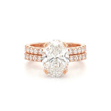 14K Gold 3.00 Carat Lab Grown Oval Diamond Prong Set Engagement Set with Diamond Under Halo and Prongs